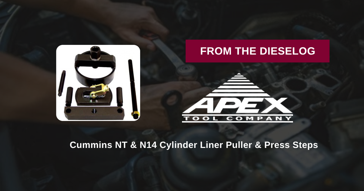 Step-by-step close up layout of M20105 liner press plate seated on top of a Cummins N14 cylinder sleeve